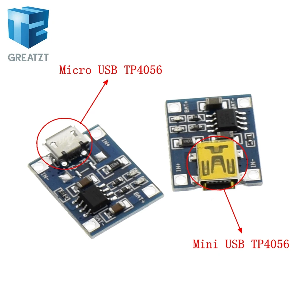 

GREATZT 5PCS USB 5V 1A TP4056 Lithium Battery Charger Module Charging Board With Protection Dual Functions 1A Li-ion