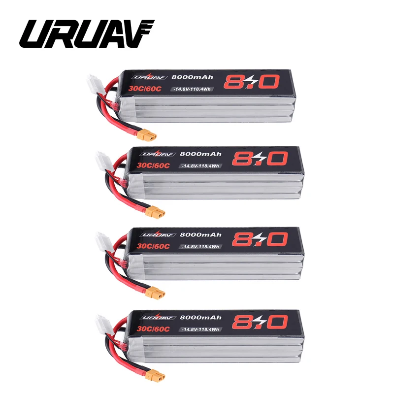 

URUAV 30/60C 14.8V 8000mAh 4S XT60 Plug Lipo Battery for RC Quadcopter FPV Drone Quadcopter Spare Parts Accessories DIY