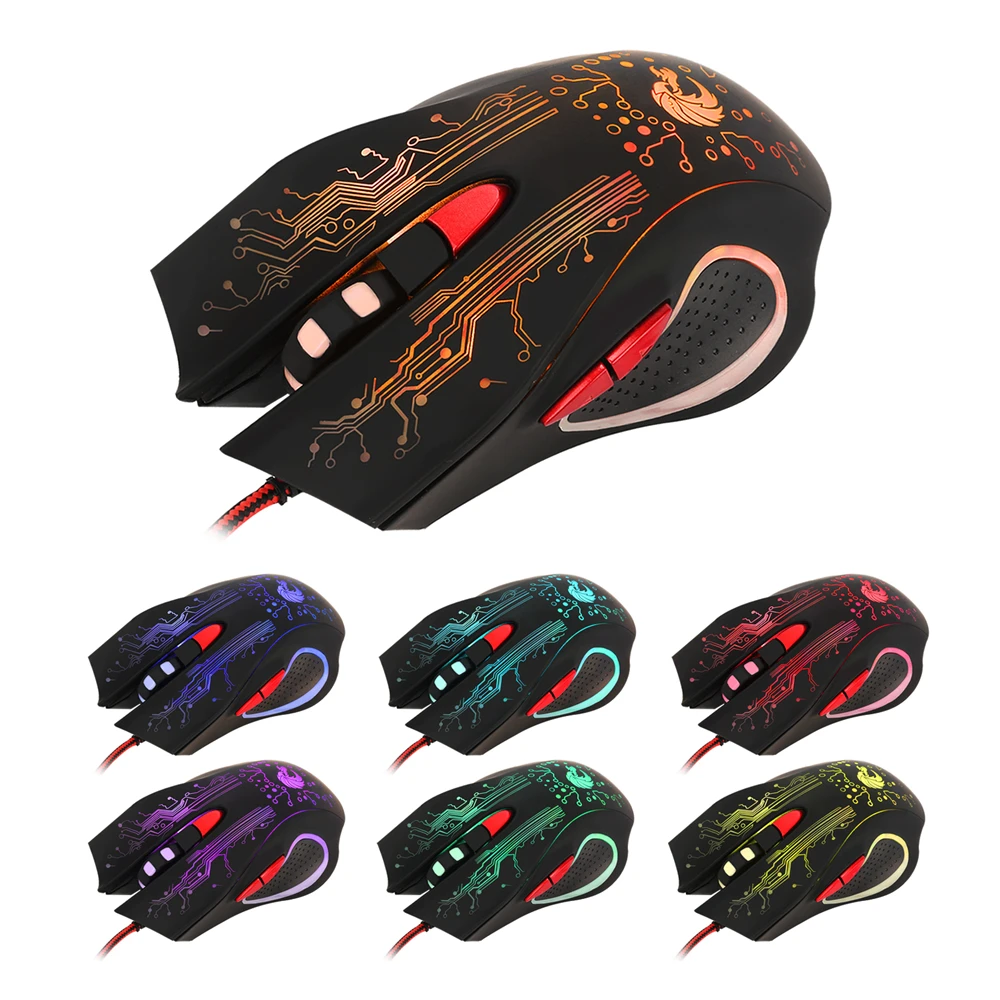 Оптическая игровая мышь 3200 dpi, 6 цветов, дышащая, с подсветкой, 7 кнопок, геймеры, Egonomic дизайн, черная мышь для ПК, компьютера, overwatch, dota2