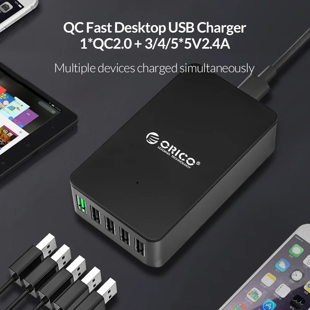 ORICO QC2.0 USB зарядное устройство 5 портов настольное быстрое зарядное устройство для samsung Xiaomi huawei и планшетов с европейской вилкой