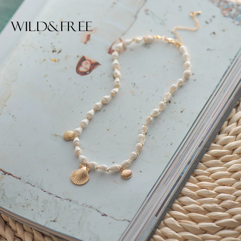

Wild&Free Bohemian Natural Conch Necklace For Women Handmade Gold Shell Pendant Conwrie Necklaces Beach Summer Jewelry