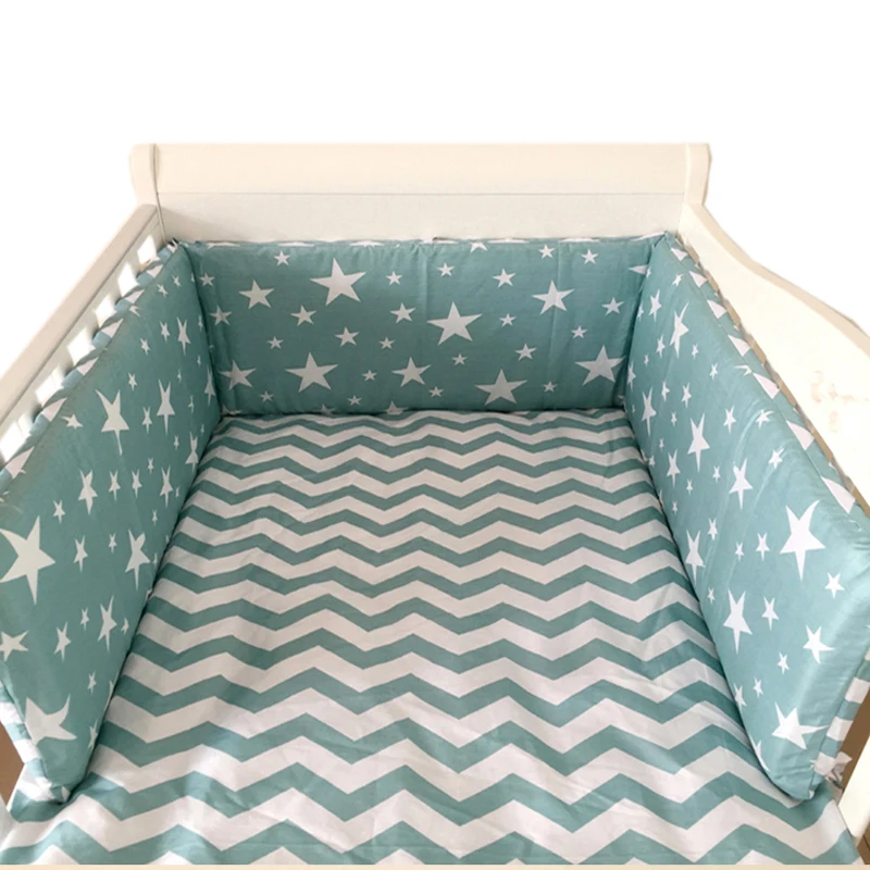 Kopen Nordic Sterren Ontwerp Baby Bed Dikker Bumpers Een stuk Wieg Rond Kussen Cot Protector Kussens 7 Kleuren Pasgeborenen Kamer decor