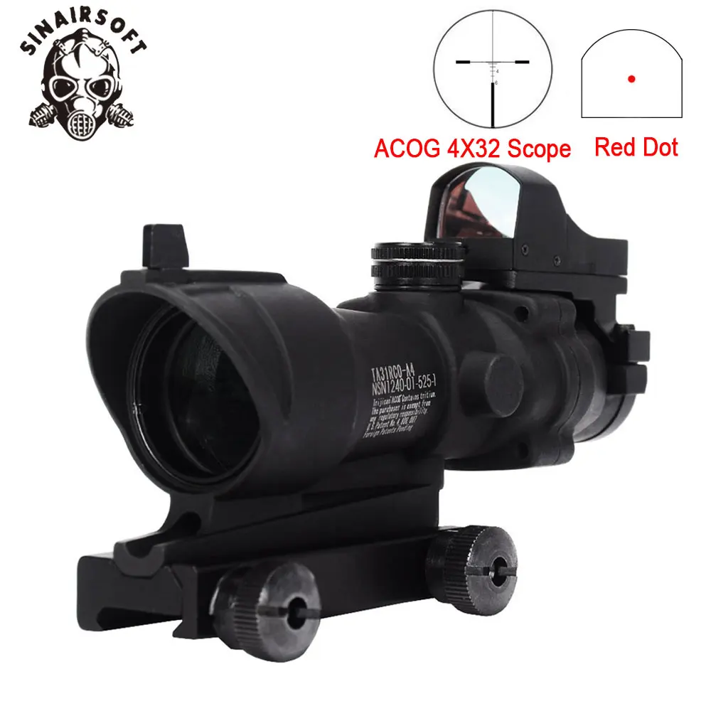 Горячий Тактический Acog 4X32 прицел с QD креплением и мини Красный точка зрения Снайперский прицел охотничий стрелковый прицел