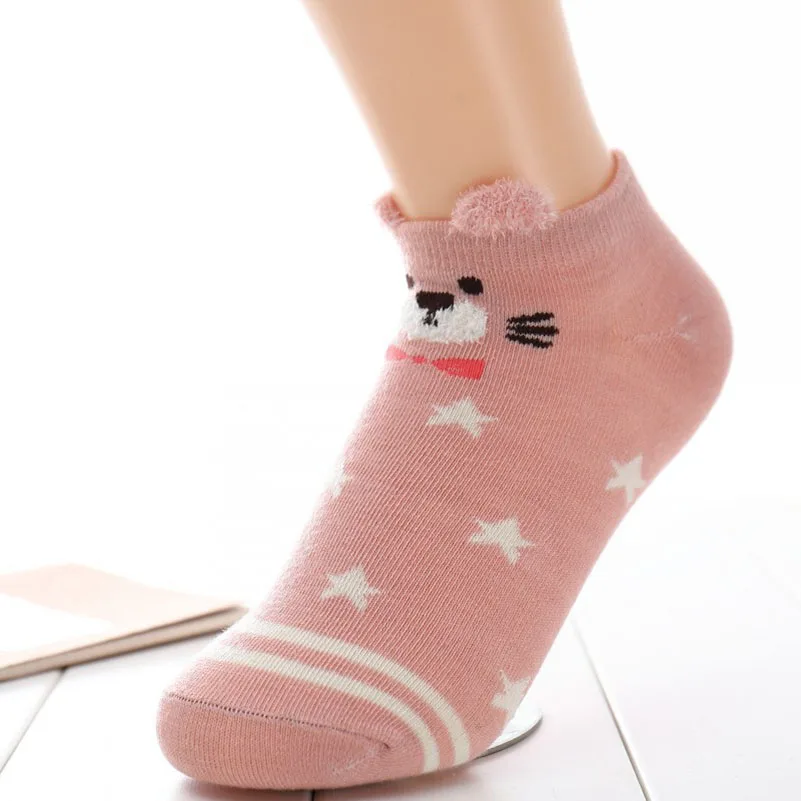 Fashion 5 Pairs Women Cute Girls Socks 3D Ear Cartoon Animal Zoo Cotton Soft Sox Creative Kawaii Funny Socks Lady Art Sock Meias