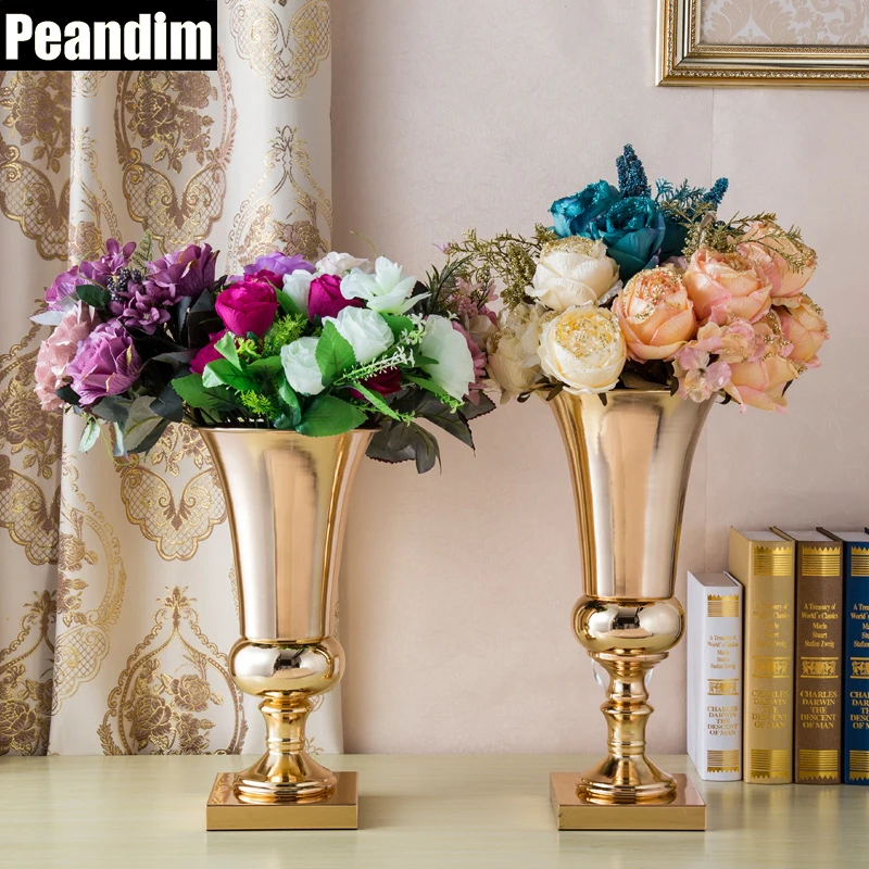 PEANDIM Metal Flower Vase Gold Candle Holder Wedding Decorations Road