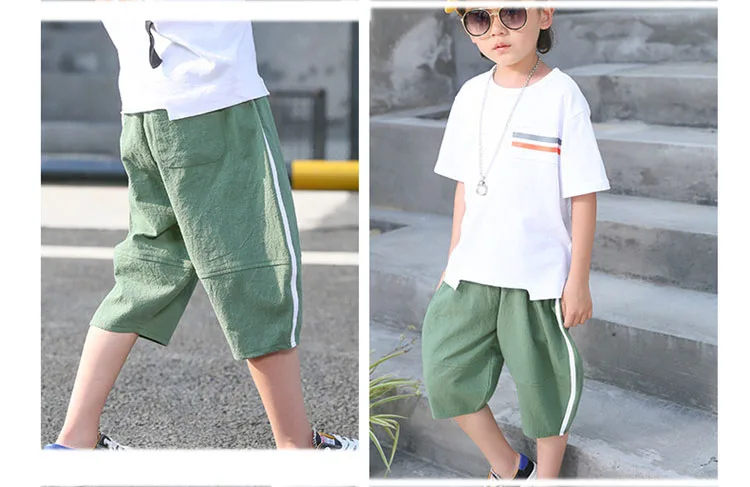 fashion 2018 cotton linen knee length boys pants kids loose trousers clothing children summer pants for teenage boys clothes (18)