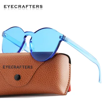 

Fashion Retro Vintage Womens Rimless Round Sunglasses Lady Clear Candy Color Sun Glasses Female Blue Lens Eyewear Oculos De Sol