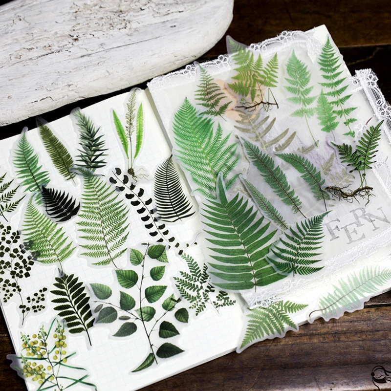 

65PCS/DIY Scrapbooking Plant Stickers Vintage Plants Sulfuric Acid Fern Series Albums Project Happy planner Decoration Stickers