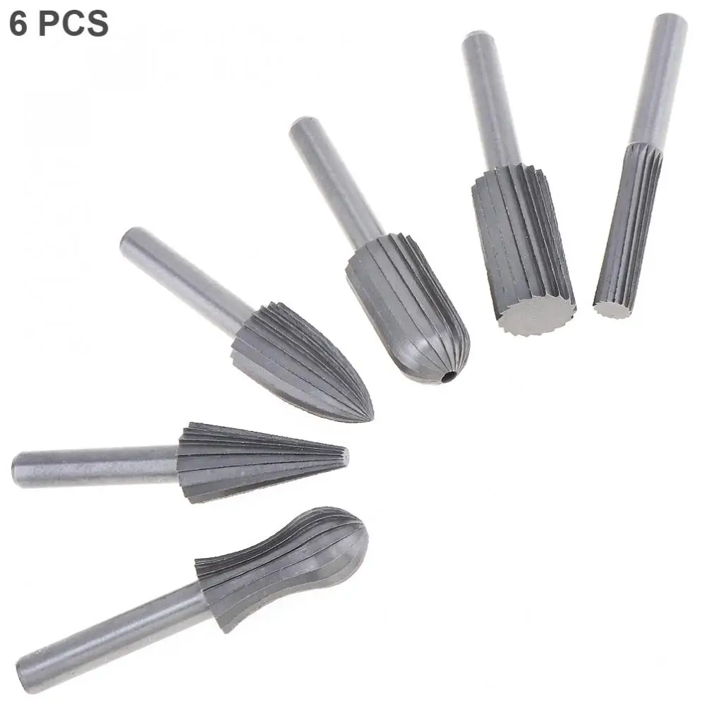 TORO 6PCs 6mm Shank Tungsten Steel Rotary File Cutter Engraving Grinding Bit for Rotary Tools