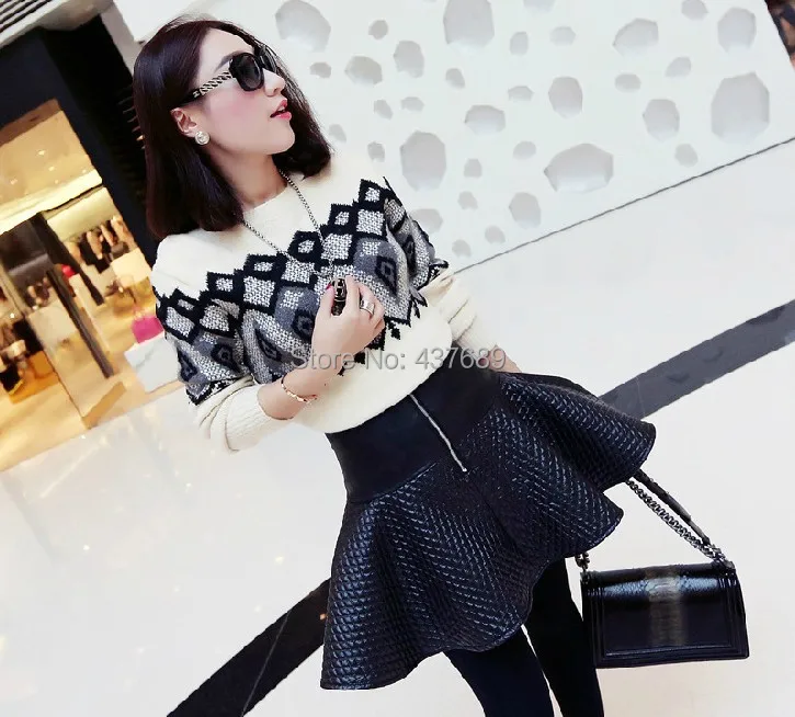 Free shipping women autumn winter fashion warm spell color prismatic geometry soft Plaid Wool Blended thicker sweater