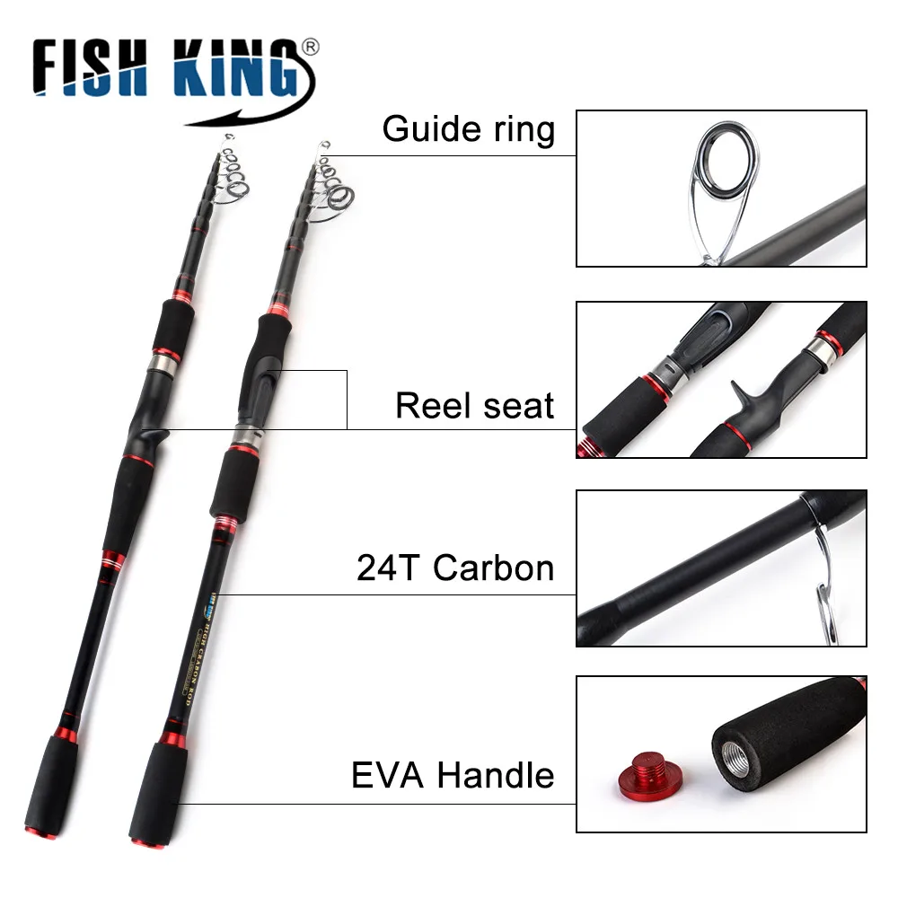 Najtaniej FISH KING 24T Carbon Spinning pręt odlewniczy C.W 10 30g Ultralight wędka teleskopowa wędka 1.8 m, 2.1 m, 2.4 m, 2.7 m, 3.0m