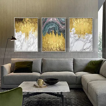 

3 pieces gold leaf abstract painting canvas wall art pictures for living room home wall decor quadro caudro decoration