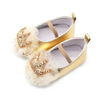 

Infant Newborn Baby Girl Shoes Soft Anti-Slip Crib Shoes Sequin Crown Princess Dress Shoes For 0-18 MonthS