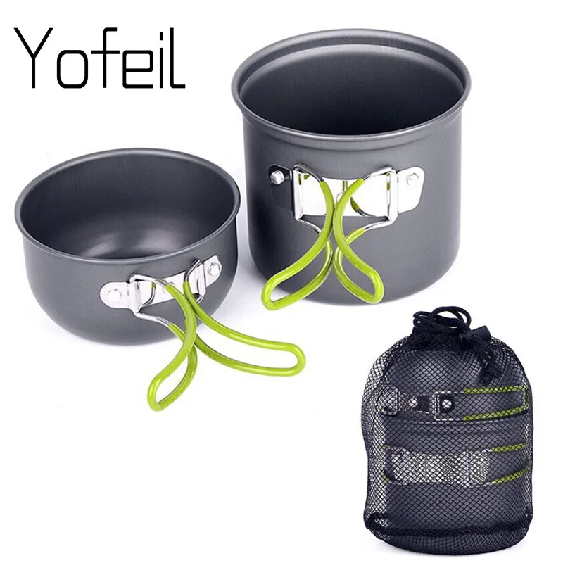 Outdoor Hiking Aluminum Pots Pans with foldable handle Camping cookware