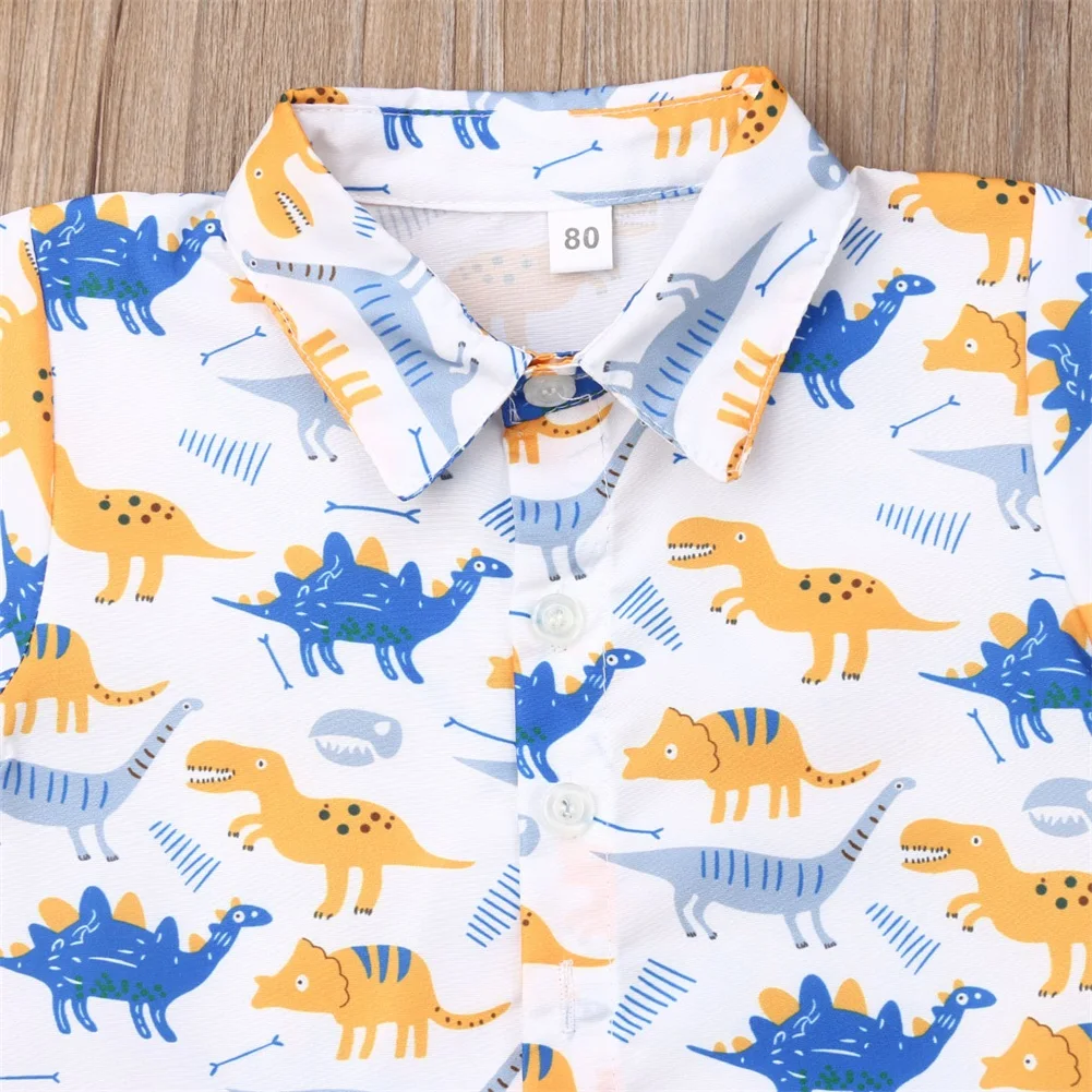 Летняя одежда для мальчиков в джентльменском стиле короткая футболка Топ и шортики комплект из 2 предметов, хлопковый Модный повседневный комплект с принтом динозавра для мальчиков