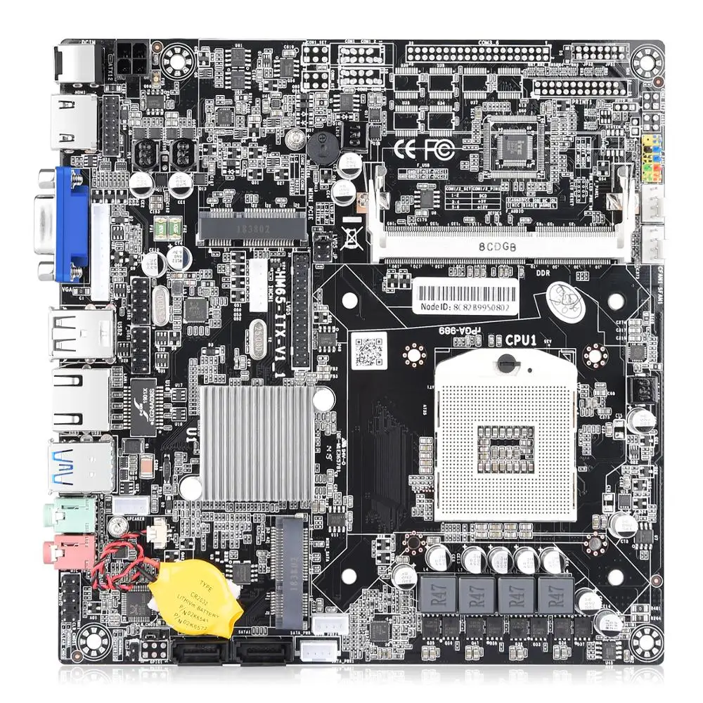 Мини ITX PGA988 HM65 Материнская плата поддерживает мобильный процессор DDR3 Core i3 i5 i7 cpu с VGA USB2.0 Mini PCIe для мини-ПК, POS, AIO