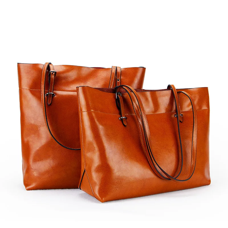 

New Fashion Single Shoulder Top Handle Bags Tote Handbag Office Ladies Large Capacity Oil Wax Cowhide Genuine Leather Women Bag