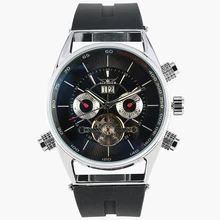 Luxurious Tourbillon Moon Phase Automatic Mechanical Watch Men's Skeleton Dial Calendar Silicone Band Watch Relogio Masculino jaragar big dial auto date stainless steel band men automatic mechanical tourbillon watch relogio masculino