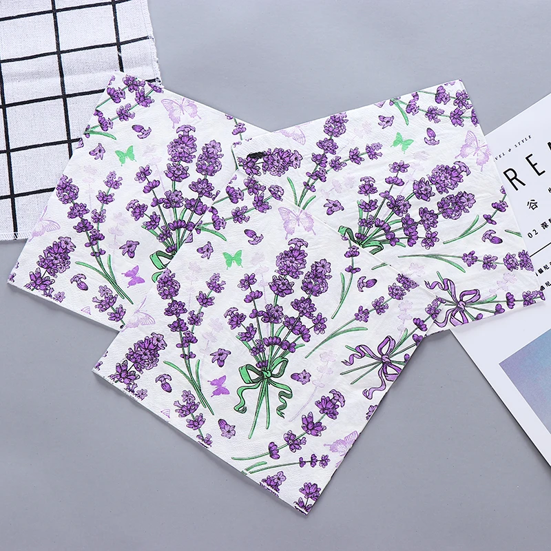 

Fresh Lavender Flower Dragonfly Paper Napkins Cafe&Party Tissue Napkins Decoupage Decoration Paper 33cm*33cm 20pcs/pack/lot