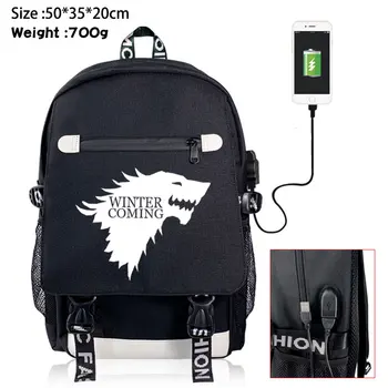 

Men Women Backpack Game of Thrones Stark USB Charge Backpacks Boys Girls School Bags Teenagers Laptop Shoulders Bags Travel Bag