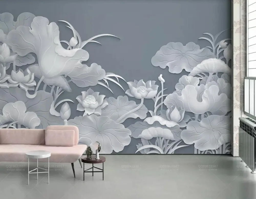 

[Self-Adhesive] 3D Grey Lotus Pond 66 Wall Paper mural Wall Print Decal Wall Murals