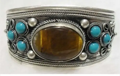 

Hot selling>@@ Tibet Silver turquoise Beads Cuff bracelet AAA -Bride jewelry free shipping