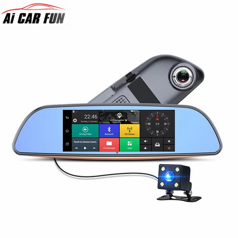 

Android 5.0 Car Dvrs Bluetooth 3G GPS Navigation FM transmitter 7 Inches Dual Lens Rearview Mirror Camera+FHD1080P Camera