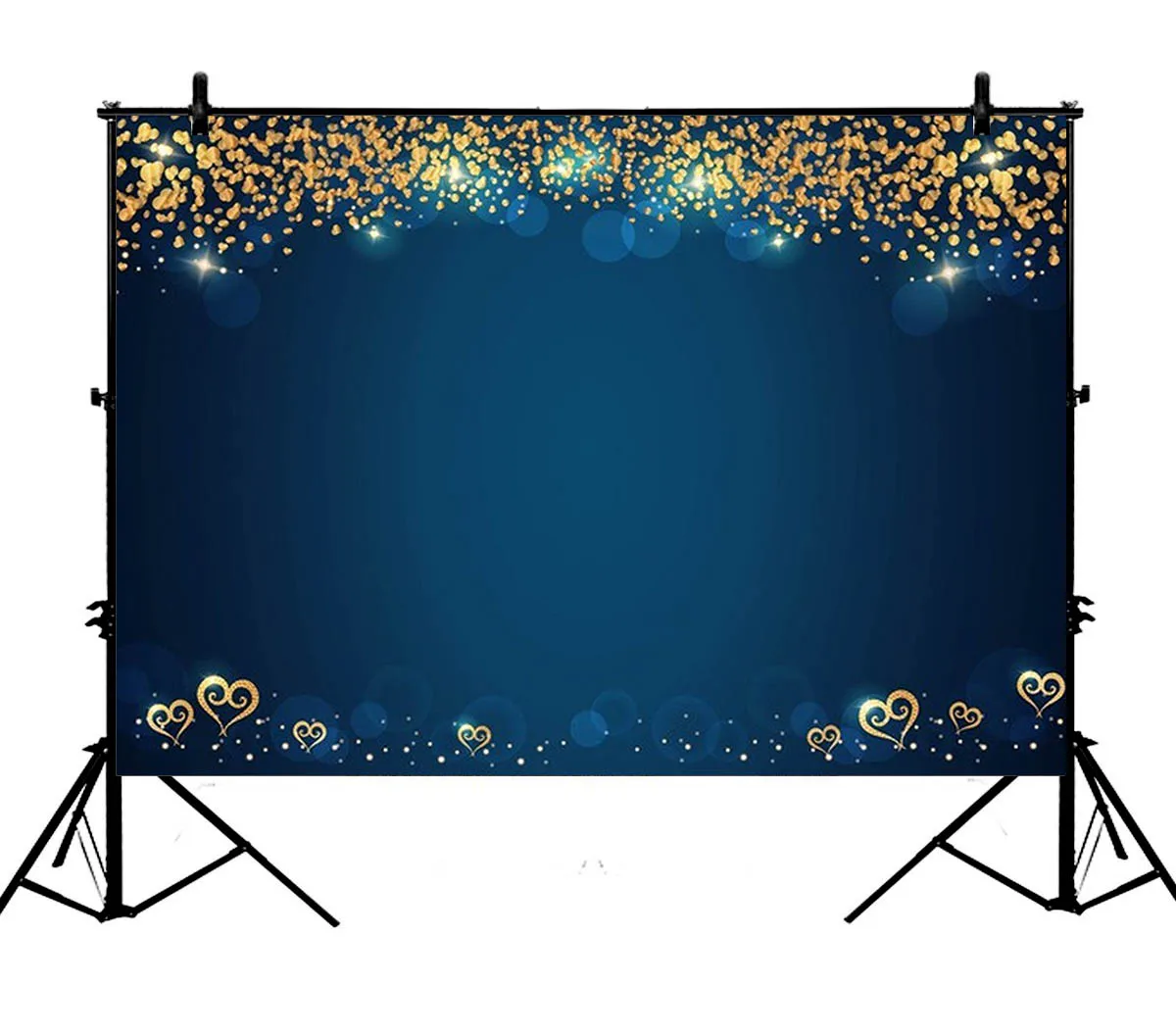 

5x7ft Glitter Gold Sky Hearts Wedding Blue Polyester Photo Background Portrait Backdrop