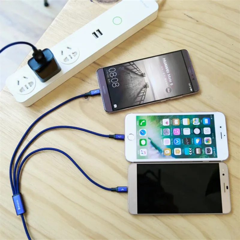 Para iPhone6 7/Android/Tipo C 3 en 1 Micro USB 1,2 M Cable Universal 2.4A carga rápida para teléfonos móviles Cables de carga rápida 8Pin|Cargadores de teléfono móvil| - AliExpress