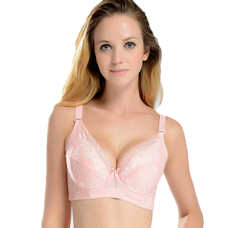 Bra Plus Size Sexy Push Up Minimizer Lace Busty Bras For Women Bow Full Cup Adjustable Strap 4