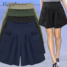 Plegie, летние свободные повседневные шорты для женщин, плюс размер, высокая талия, шорты, модная юбка, шорты для пляжа, большие размеры, шорты для женщин