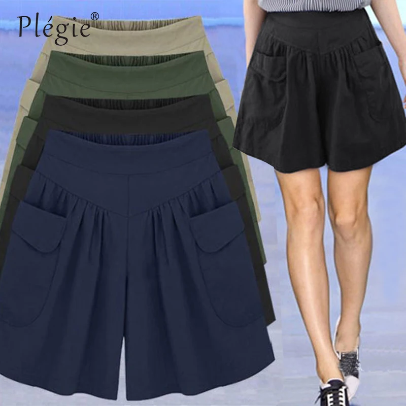 Plegie 2018 летние свободные Рубашки домашние для женщин; Большие размеры Шорты с высокой талией модная юбка шорты пляжные шорты большого