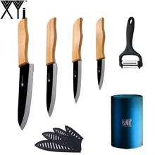 Asa de bambú Negro Hoja Cuchillos de Cocina XYJ Marca 3 “4” 5 “6” Cuchillos de cerámica Set Portacuchillas Pelador Multifuncional 6 Unids Conjunto