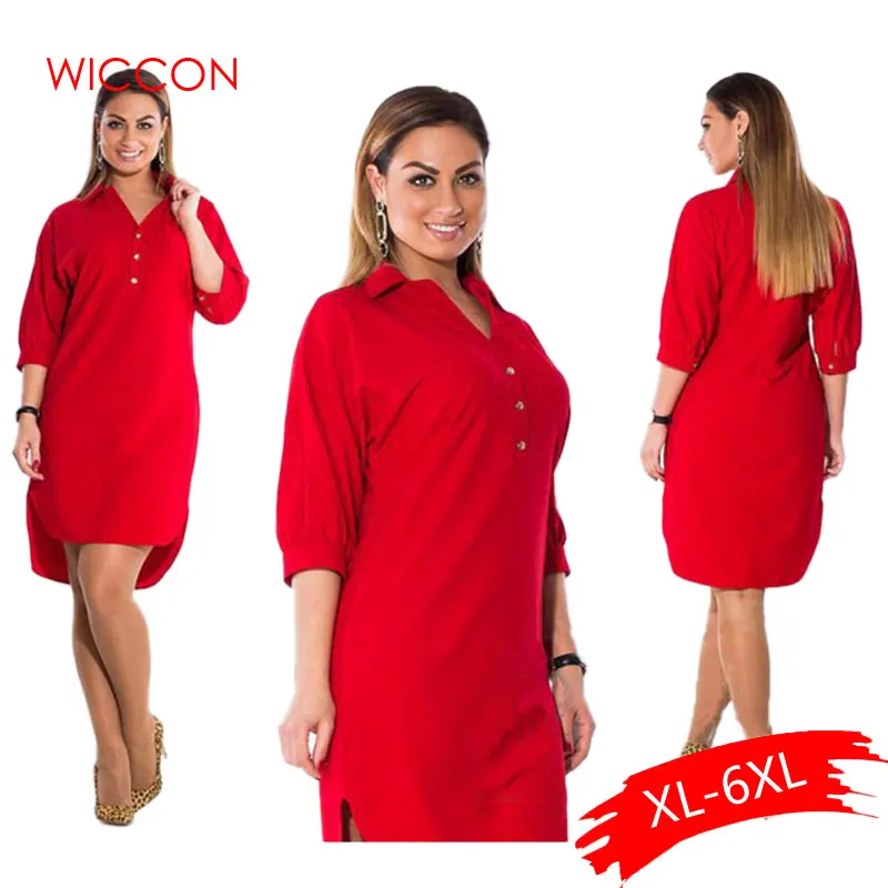 

5XL 6XL Fashion Women's Clothing Plus Size Autumn Turn Down Collar Split Dress Blue Sexy Irregular Large Size Dress Female