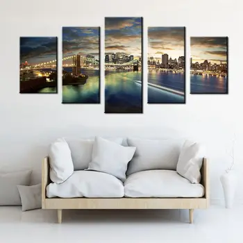 

Metropolis Night Brooklyn Bridge New York Cityscape Wall Art Canvas Paintings for Bedroom Office Wall Decor Poster Artwork Gift