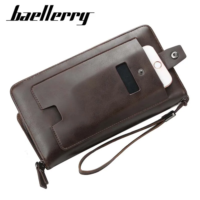 Baellerry Big Capacity Wristlet Clutch Wallets Men Leather Zipper Cell Phone Long Wallet Man Carteira Card Holder Male Purse NEW