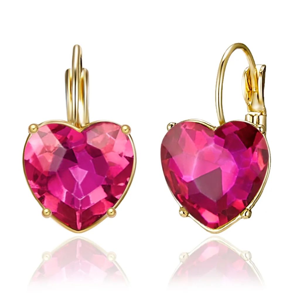 Кристальные серьги-гвоздики в форме сердца для женщин, золотые цветные металлические Разноцветные серьги с кристаллами, модные ювелирные изделия, свадебные подарки