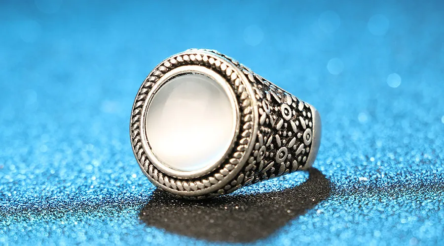 Роскошные винтажные кольца с белым опалом для мужчин, серебряные Дневники вампира, ювелирные украшения