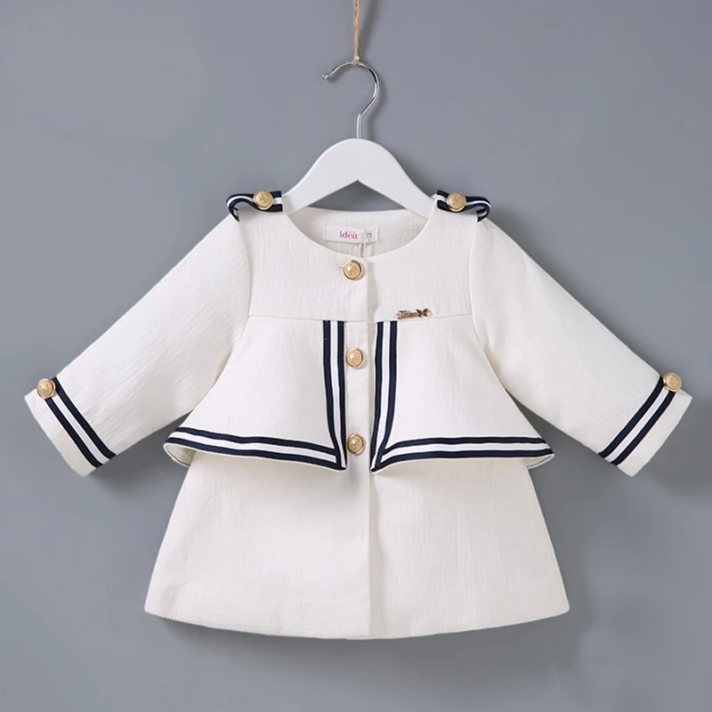 Пальто для малышей Белый ребенка ветровка Sailor Стиль с длинными рукавами зимняя
