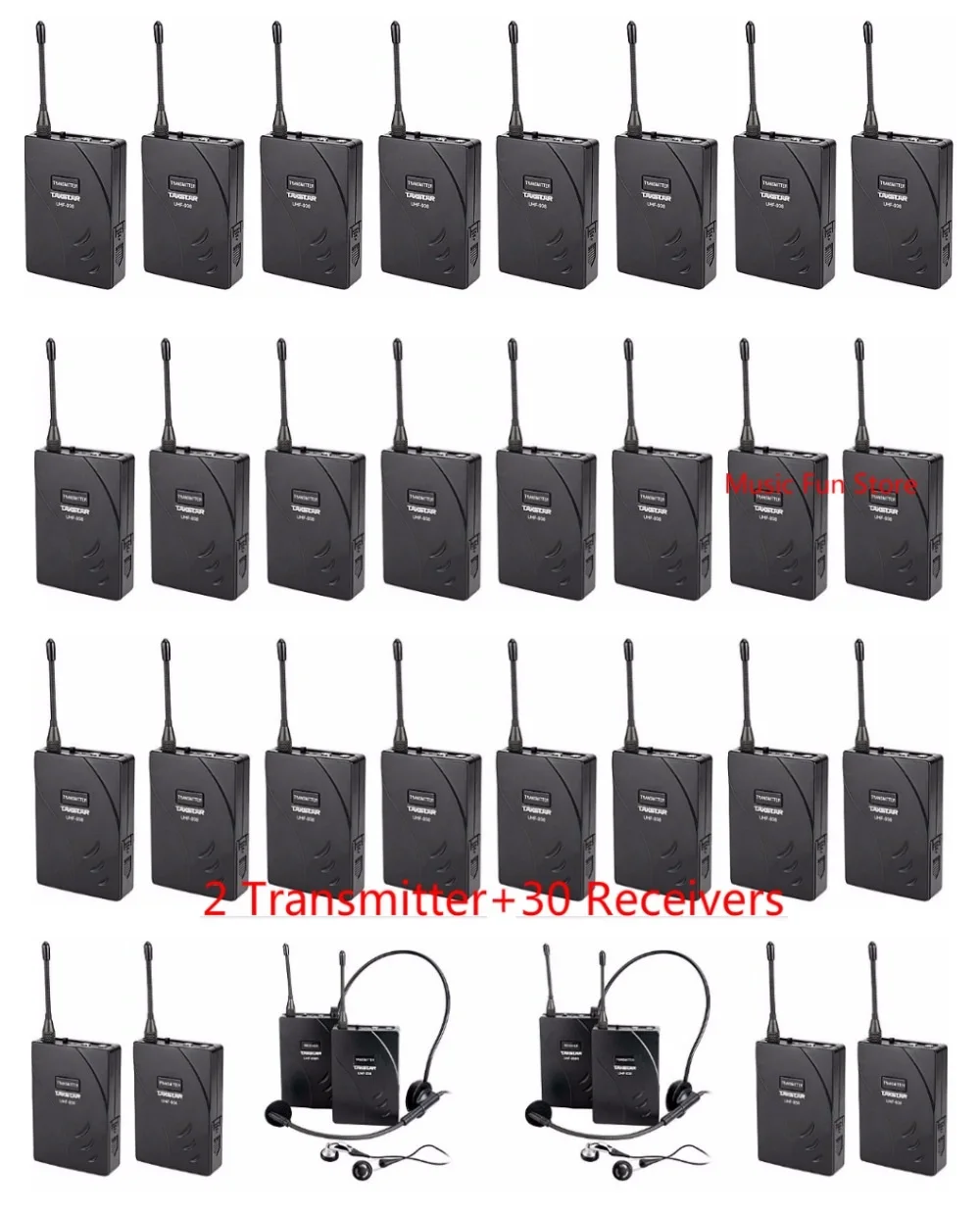 

Takstar UHF938 / UHF 938 Wireless Tour Guide System UHF frequency 2 Transmitters + 30 Receivers for Tour guiding sightseeing