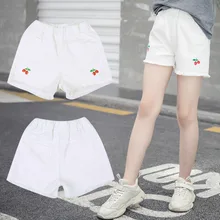 Новые модные однотонные шорты синего и белого цвета для девочек джинсовые шорты с кисточками и сердечками для девочек детские повседневные короткие джинсы с карманами для девочек