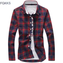 FGKKS, мужские клетчатые повседневные рубашки, новые мужские модные рубашки с квадратным воротником, приталенные удобные рубашки, мужские рубашки с длинным рукавом, рубашки для смокинга