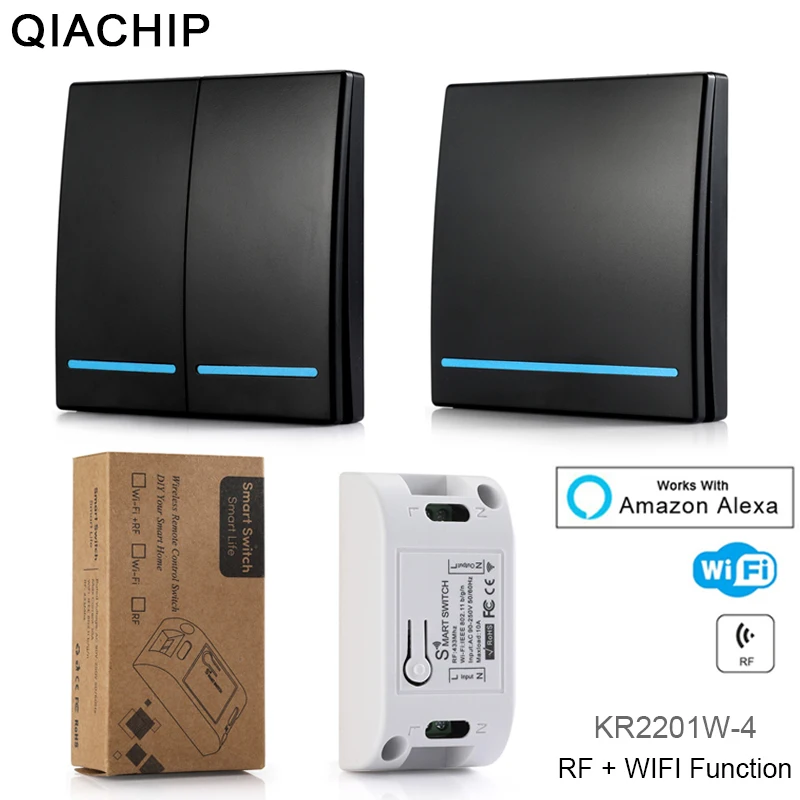 

QIACHIP Wifi 433Mhz Wireless RF Relay Receiver Smart Home Module Lights Switch + Wall Remote Control Switch For Ceiling Lamp