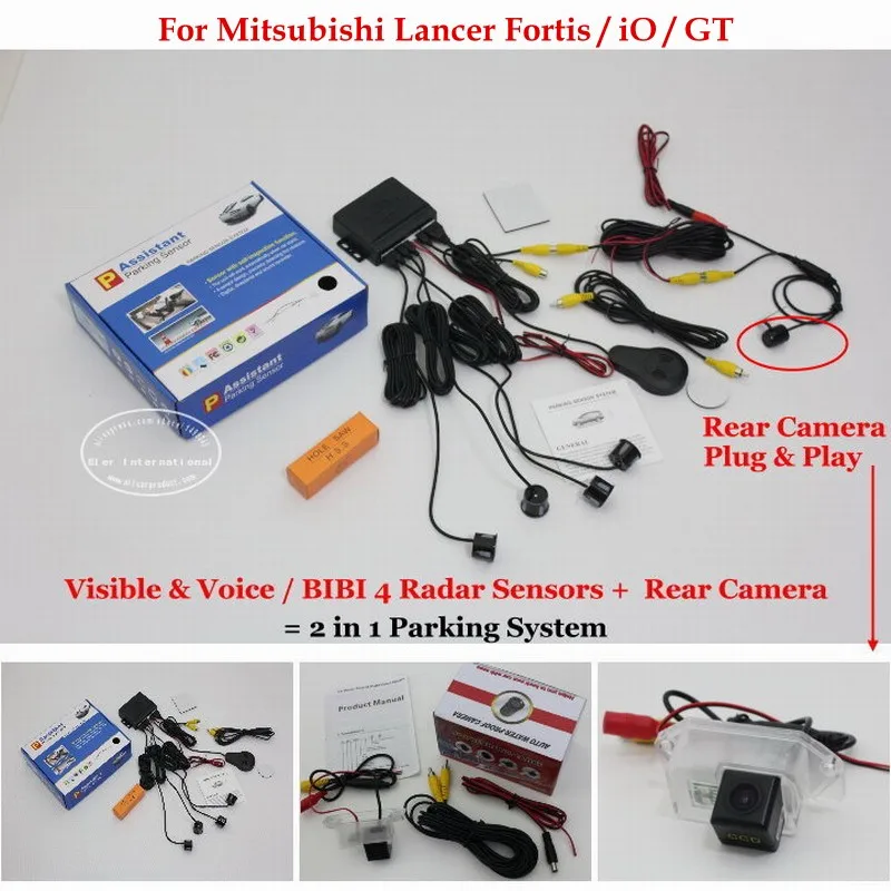 

For Mitsubishi Lancer Fortis iO GT - Car Parking Sensors + Rear View Back Up Camera = 2 in 1 Visual / BIBI Alarm Parking System