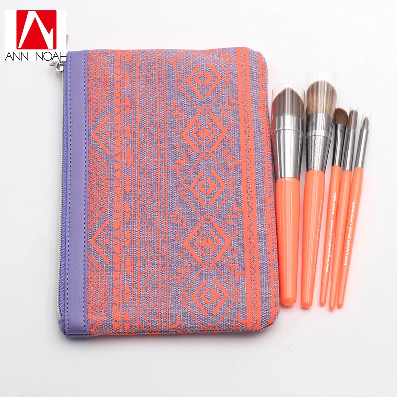 Pаспродажа Новая коллекция ярко оранжевый Пластик ручкой синтетические Волокно 5 шт. Губная помада джунгли Кисточки комплект с Портативный косметичка
