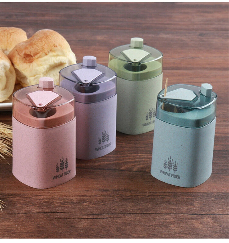 

Wheat Straw Automatic Toothpick Holder Container Storage Box Toothpick Dispenser