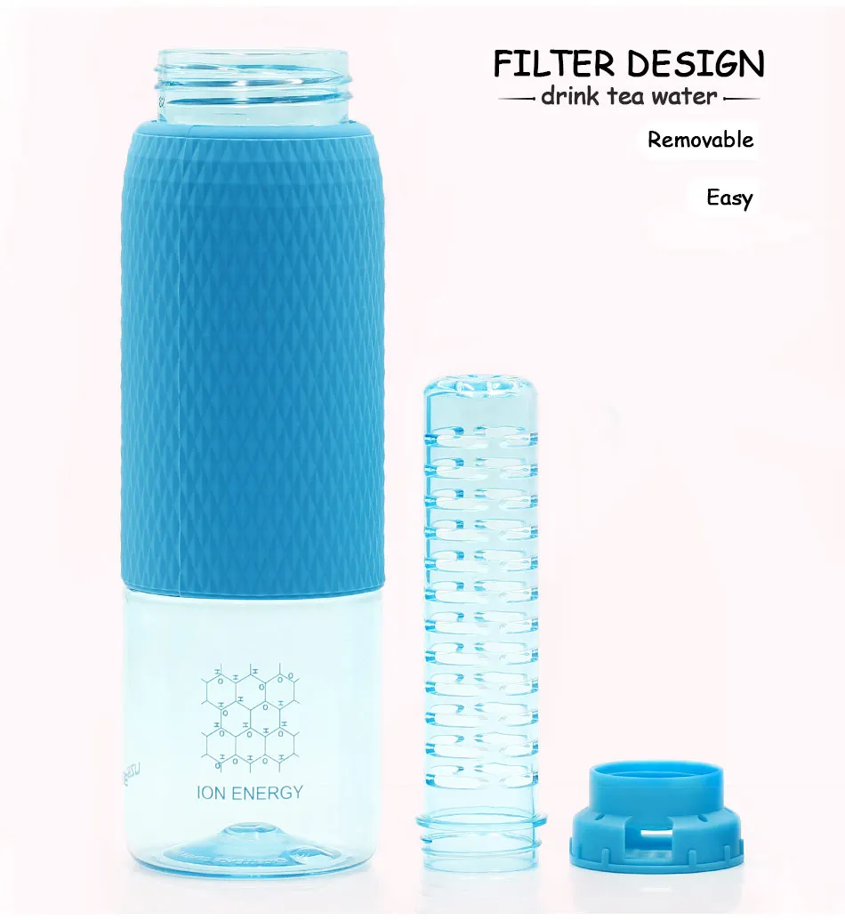 UZSPACE 500ml Tritan Sports Water Bottles Creative Portable buckle Lemon fruit tea Filter Shaker Drink Bottle For Water BPA Free5055-5056-5057_08