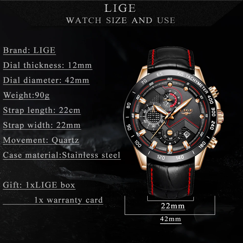 LIGE Для мужчин s часы лучший бренд класса люкс кварцевые часы золотые Для мужчин Повседневное кожа военные Водонепроницаемый спортивные