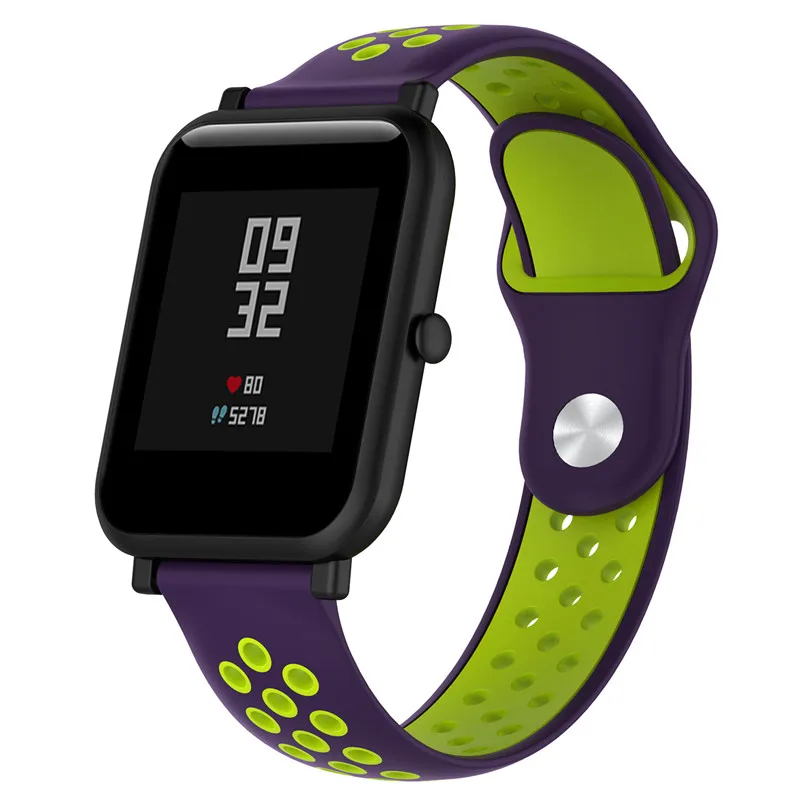 18 20 20 мм силиконовый браслет для Huami Amazfit Bip ремешок для наручных часов браслет для huawei Watch 2/samsung gear Sport/Xiaomi - Цвет: purple yellow