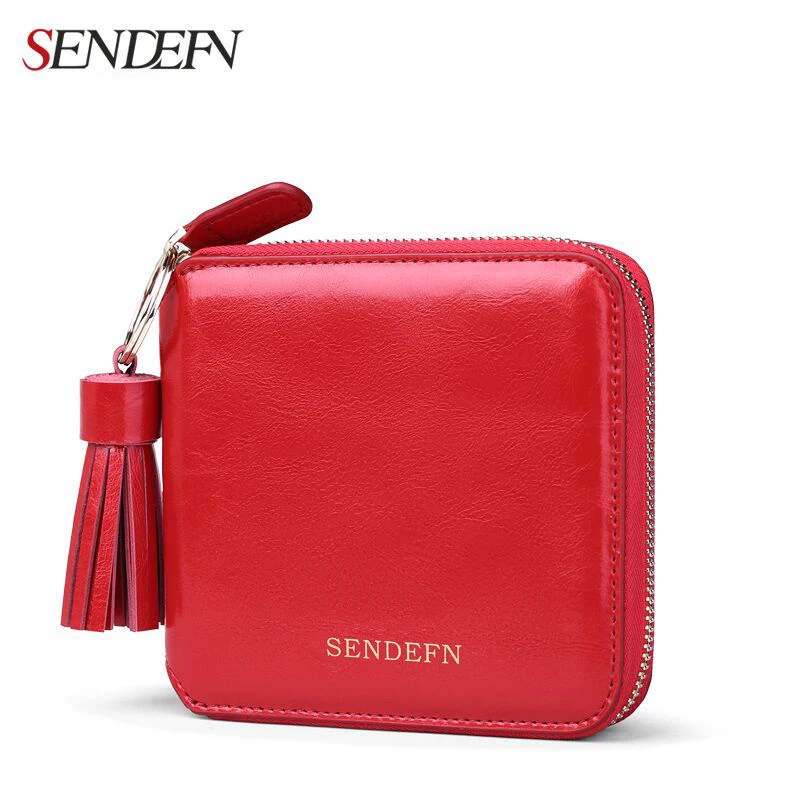 

Sendefn Genuine Leather Mini Tassel Short Women Wallet Lady Short Pocket Wallet Coin Purse Card Holder Phone Wallet Female